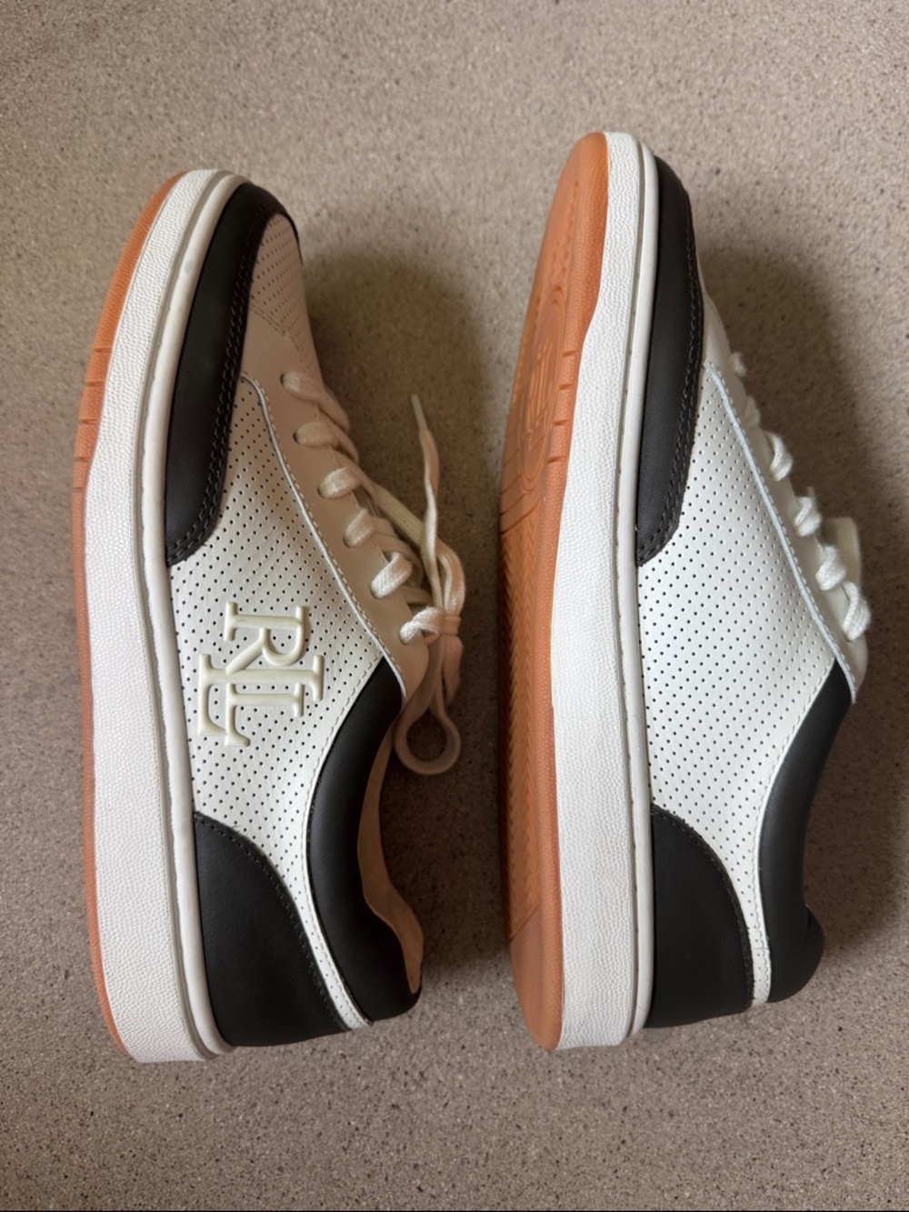 Ralph Lauren leather off white sneakers  with dark grey detail - Picture 3 of 7